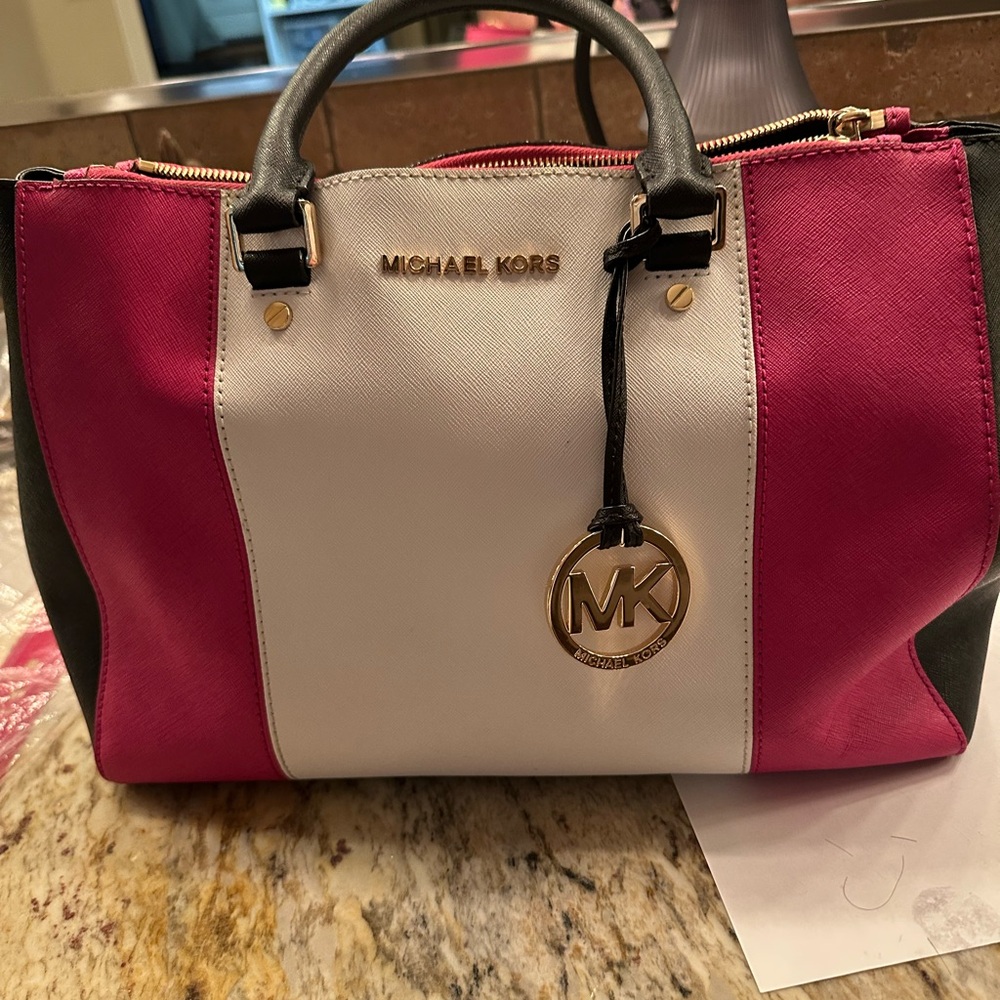 Michael Kors Black, Pink, and White Satchel